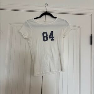 Brandy Melville White Baby Tee with Navy Print 84